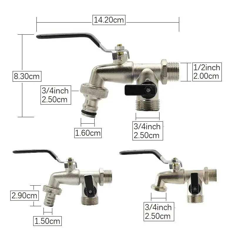 Outdoor garden faucet with 1 inlet and 2 outlets antifreeze faucet, equipped with double joint brass black faucet garden tool