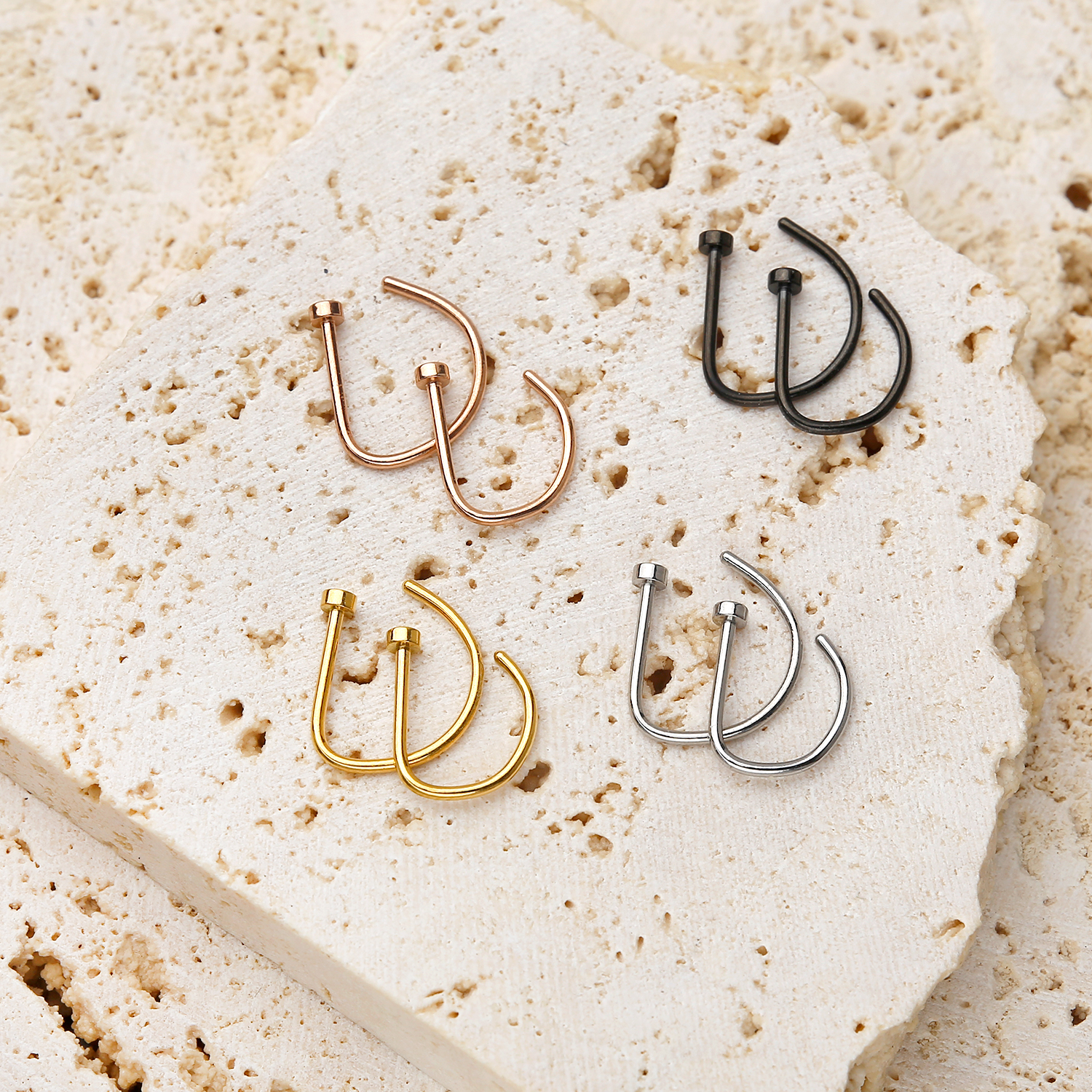 Aro de tornillo para nariz de 20G, aro hipoalergénico de acero inoxidable en forma de D, joyería para Piercing para nariz para mujeres y hombres