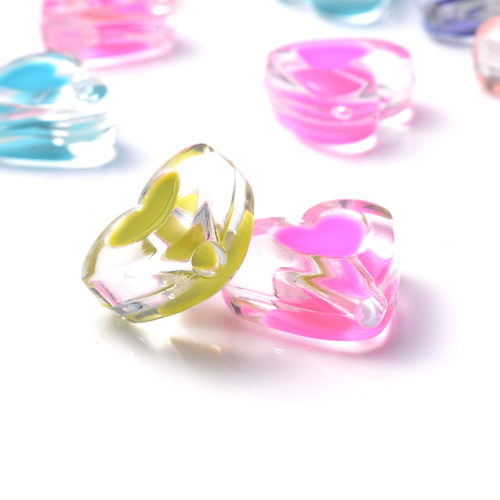 Iyoe 20 stück mehrfarbige, transparente bonbonherzperlen, süße acryl-abstandshalterperlen zur herstellung von schmuck, armbändern, halsketten und ohrringen