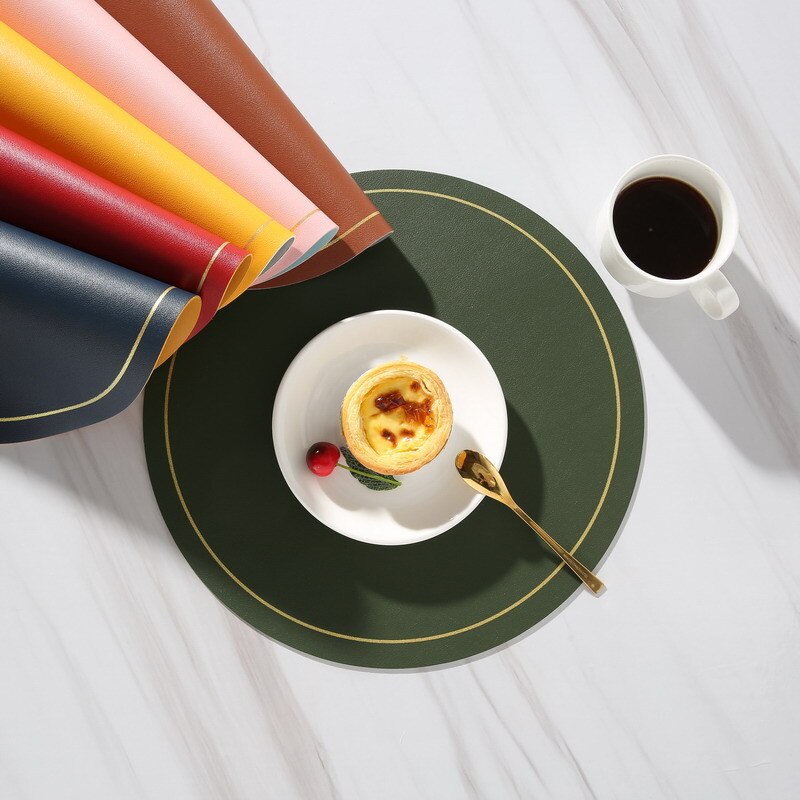 Ronde Grote Dubbelzijdige Lederen Tafel Mat Waterdicht En Olie-Proof Huishoudelijke Isolatie Placemat Pvc Hotel Placemats Voor tafel