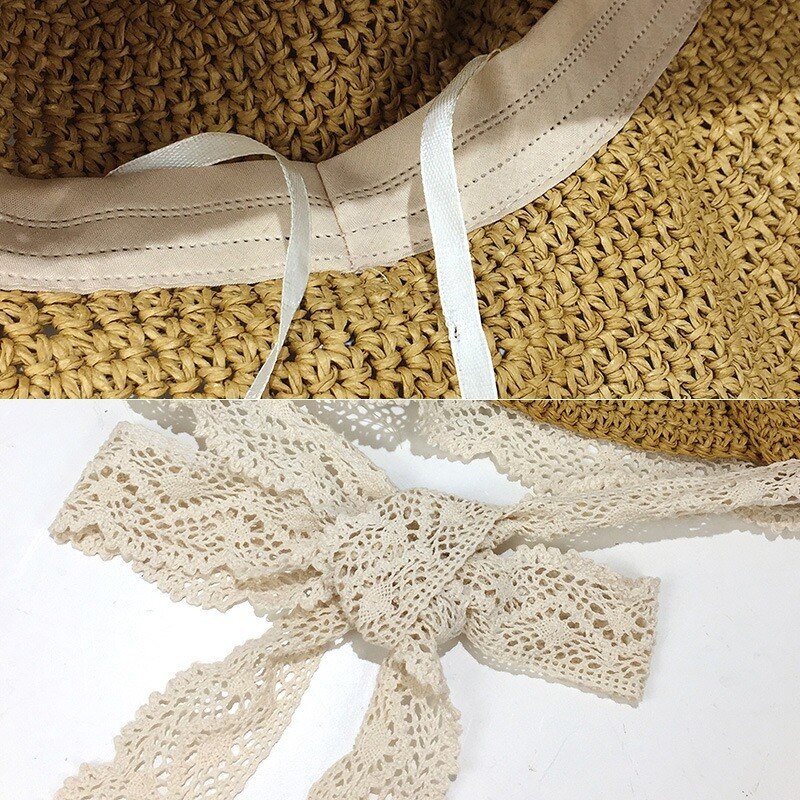 Sun hat girl foldable beach hat travel sunscreen lace lace adjustable summer straw cap child visors hat SL-06