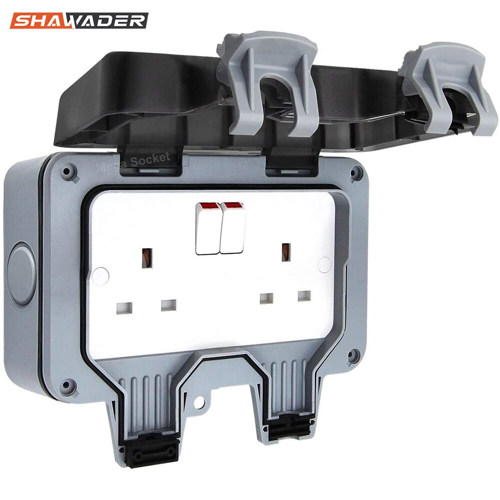 Electrical Wall Socket Waterproof Outdoor 13Amp Storm Switched 2 Gang UK IP66 Outside Use Masterplug Double Outlets