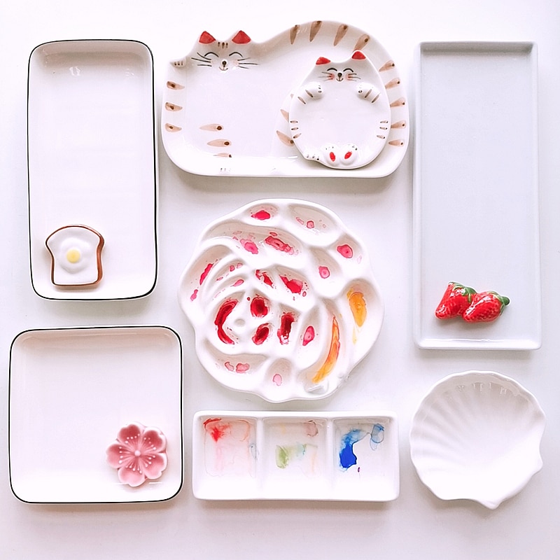 Ceramic palette Watercolor Painting Dish White Porcelain Color Palette Art Supplies Office profession painting Ceramic supplies