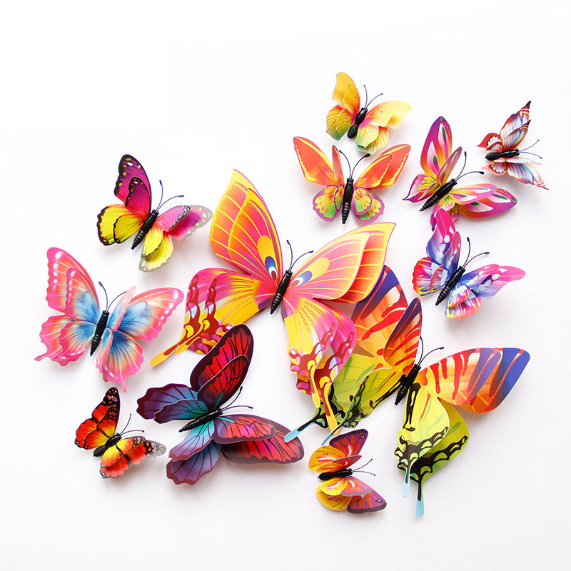 3D Vlinder Magneet Muur Sticker 12 Stuks Multicolor Dubbele Laag Vleugels Creatieve Butterflie Woondecoratie Accessoires 3D Stickers