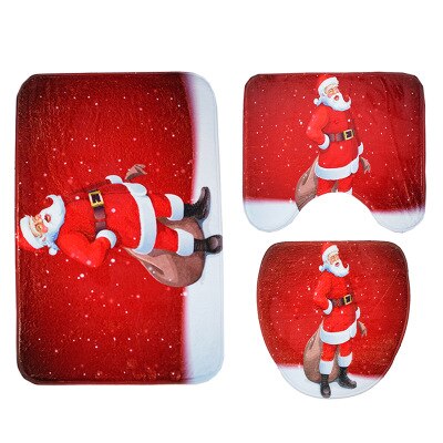 3 pcs/set Cartoon Christmas Toilet Rug Mat U-shaped Toilet Seat Mat Santa Claus Rug Carpet For Bathroom And Toilet tapis pour wc: shengdanlaorenbeidai