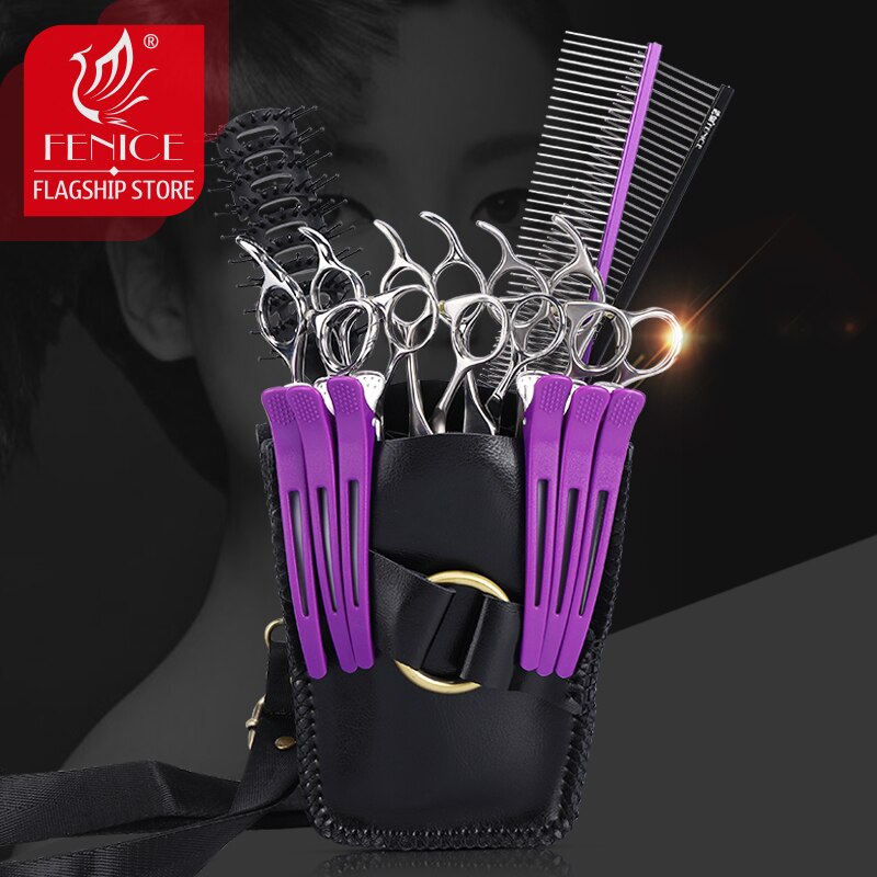 Fenice - étui de rangement en cuir pour ciseaux de barbier, étui de rangement pour ciseaux de coiffure, sac à clips avec ceinture à bandoulière, sac à ciseaux pour animaux de compagnie