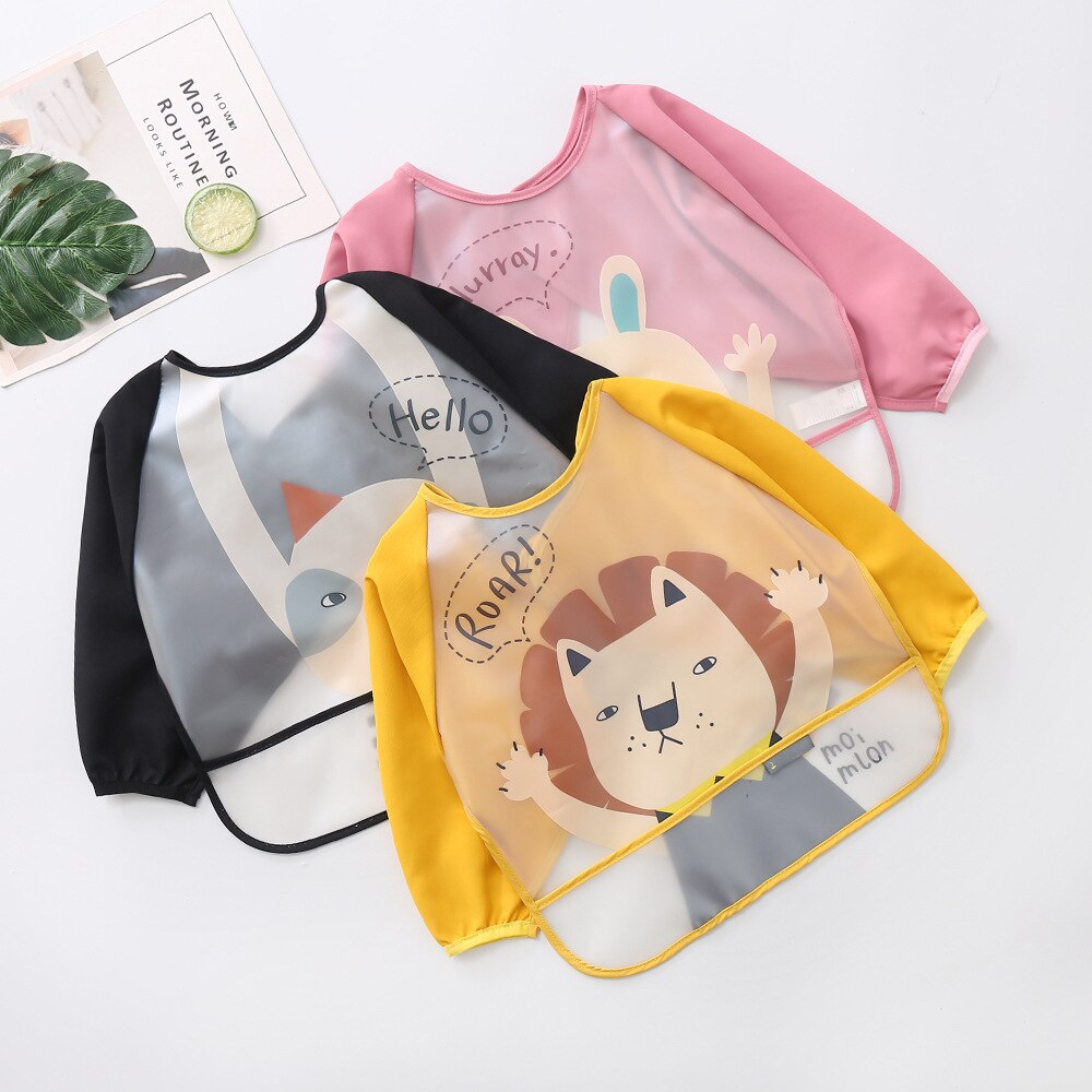 Écharpe imperméable à manches longues pour bébés garçons et filles, tablier à bavette avec poche pour nourrissons