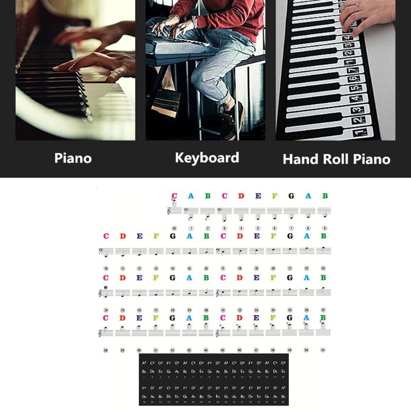 Piano Keyboard Stickers Colorful Detachable Music Decal Spectrum Sticker Symbol