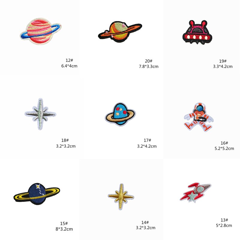 20 Pcs Diy Kind Kleding Accessoires Naaien Patches Outer Space Planeet Patroon Ijzer Op Flarden Borduurwerk Doek Naaien Patches