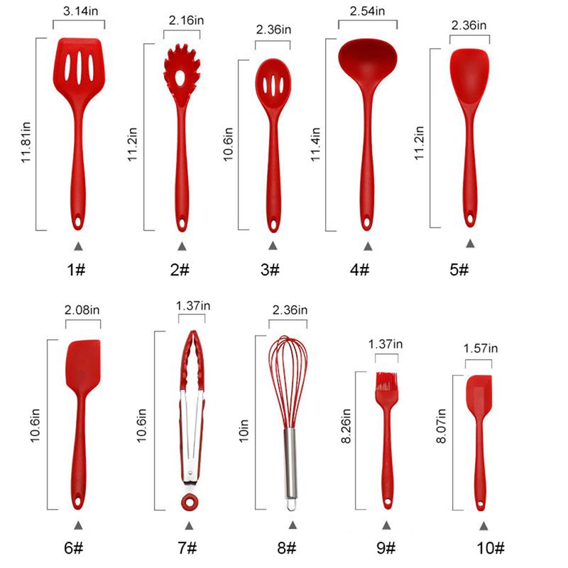 Ustensile de cuisine rouge Silicone Premium ustensile en acier inoxydable résistant à la chaleur antiadhésif sûr ustensiles de cuisine maison outil fournitures de cuisine