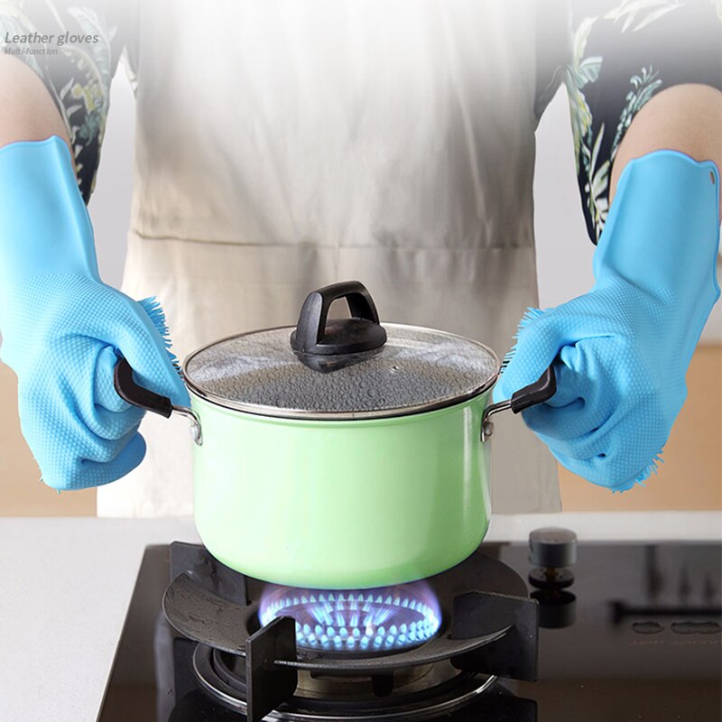Guantes de esponja para limpiar platos, de silicona, mágicos, multifunción, 1 par, goma de lavado de silicona, guantes para fregar para limpieza de cocina