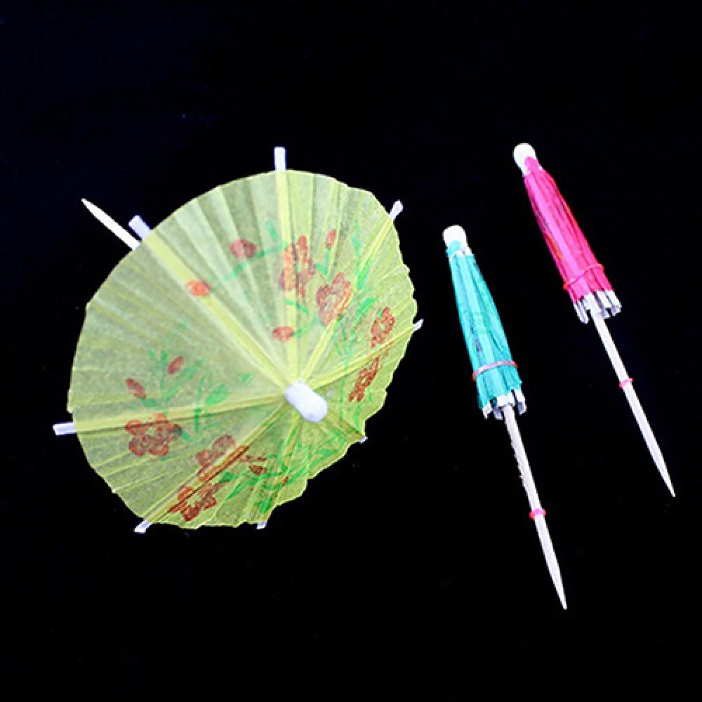 50Pcs Gemengde Kleur Mini Paraplu Parasol Snack Cocktail Pick Houten Cocktail Tandenstokers Decor Party Bar Woondecoratie