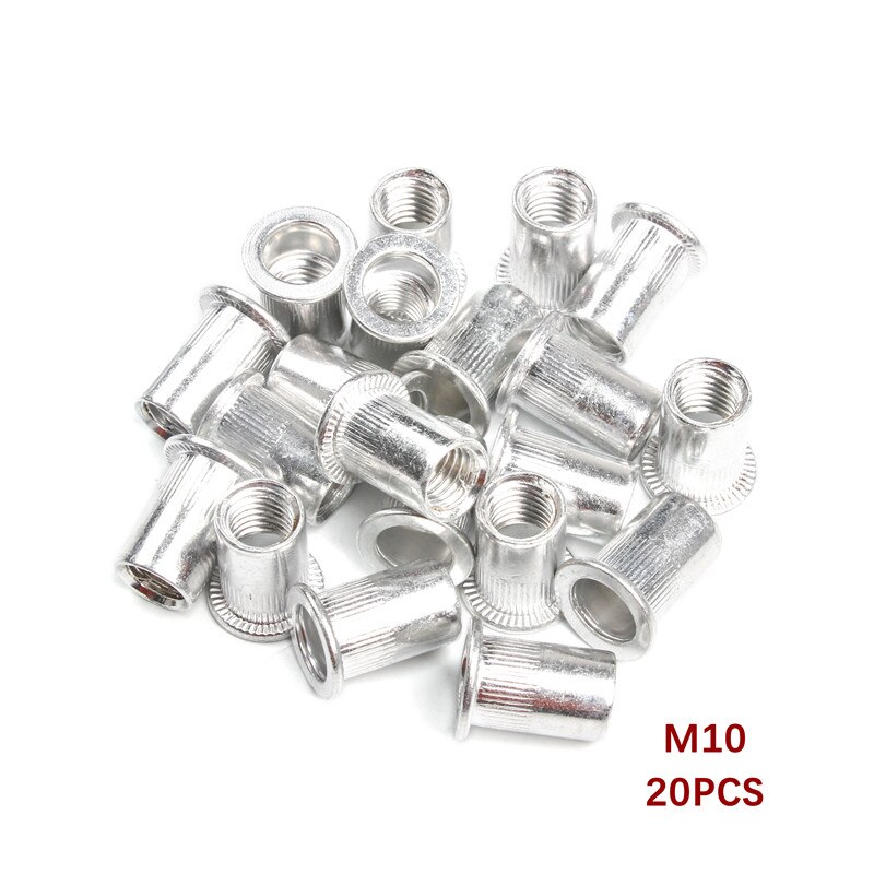 200Pcs Rivet Nut Aluminum Alloy Rivnut Flat Head Threaded Insert Nutserts Cap Rivet Nut Assortment Set for Automotive Furniture: M10 20pcs-bag