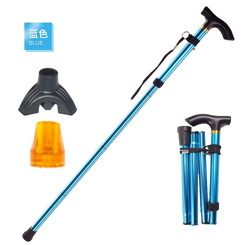 Multifunction bengala telescópica dobra muletas caminhadas vara muleta idosos vara de metal bengala trekking ao ar livre pólos