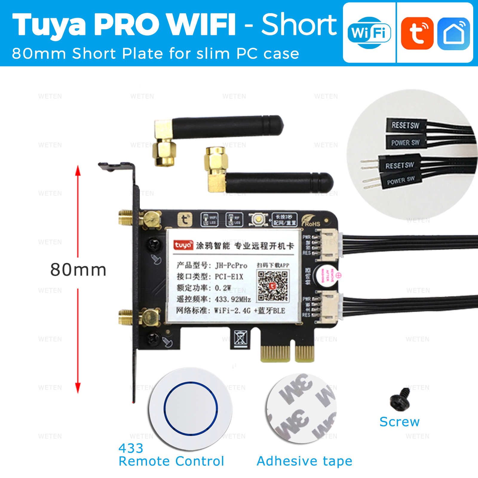 Tuya Wifi Computer Power Reset-schakelaar USB PCIe-kaart 433 RF-afstandsbediening PC-aan/uit-knop, APP-spraakbediening met Alexa Google Home: Bundel3