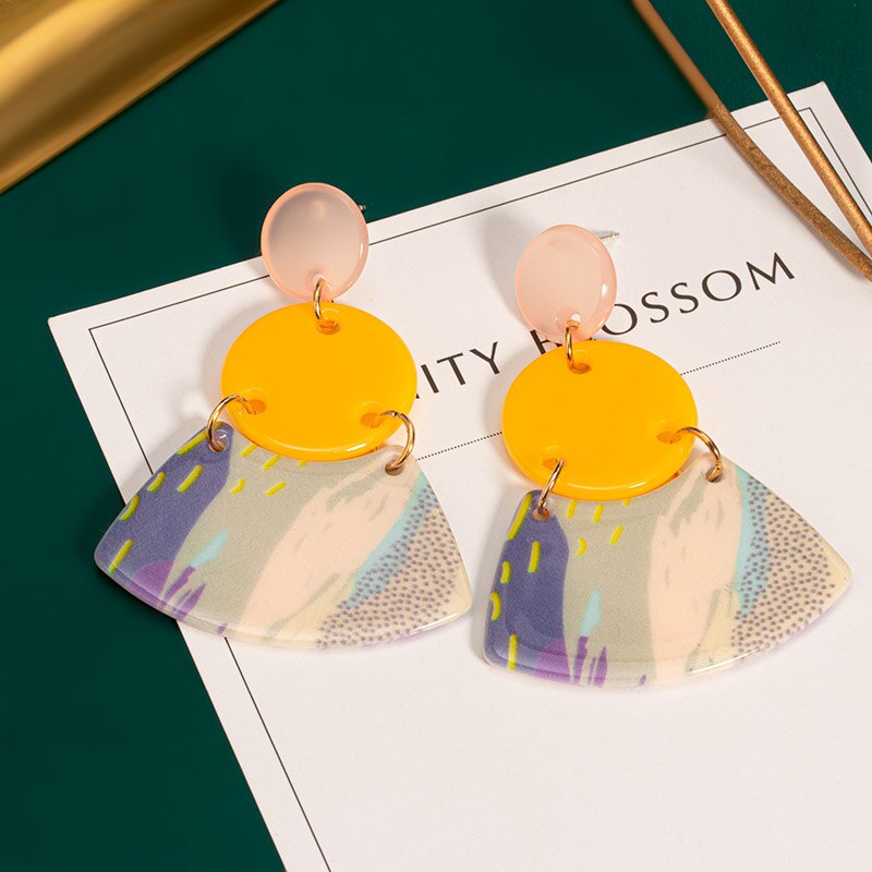POXAM – boucles d'oreilles pour femmes, , jaune, mignon, géométrique, arcylique, goutte d'or, bijoux à la ,