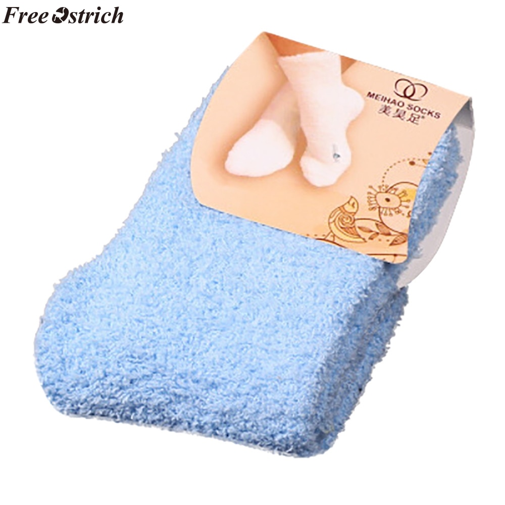 FREE OSTRICH 1 Pair Home Women Girls Soft Bed Floor Socks Fluffy Warm Winter Pure Color Thick towel socks