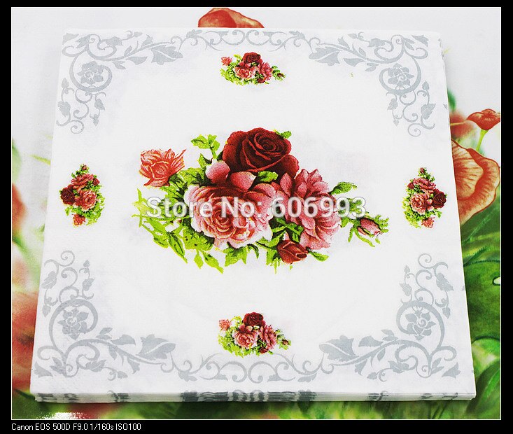[Rainloong] Bloem Papier Servet Rose Feestelijke & Party Tissue Servetten Decoupage Decoratie Papier 33 Cm * 33 Cm 20 Stks/pak/Lot