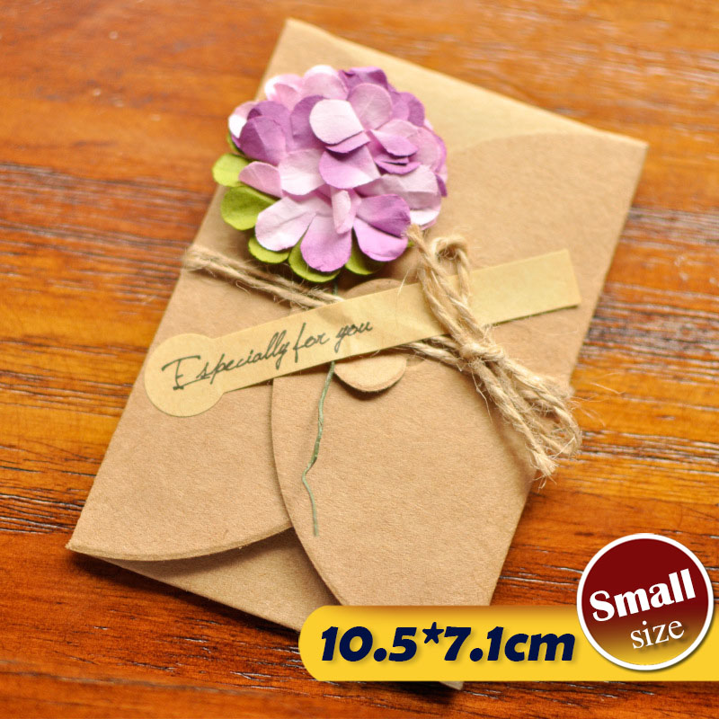 12 stk bryllupsblomst invitasjonskort kraftpapir konvolutt tørket blomsterlomme invitasjoner til fest og bryllup: Liten -c7-12 stk