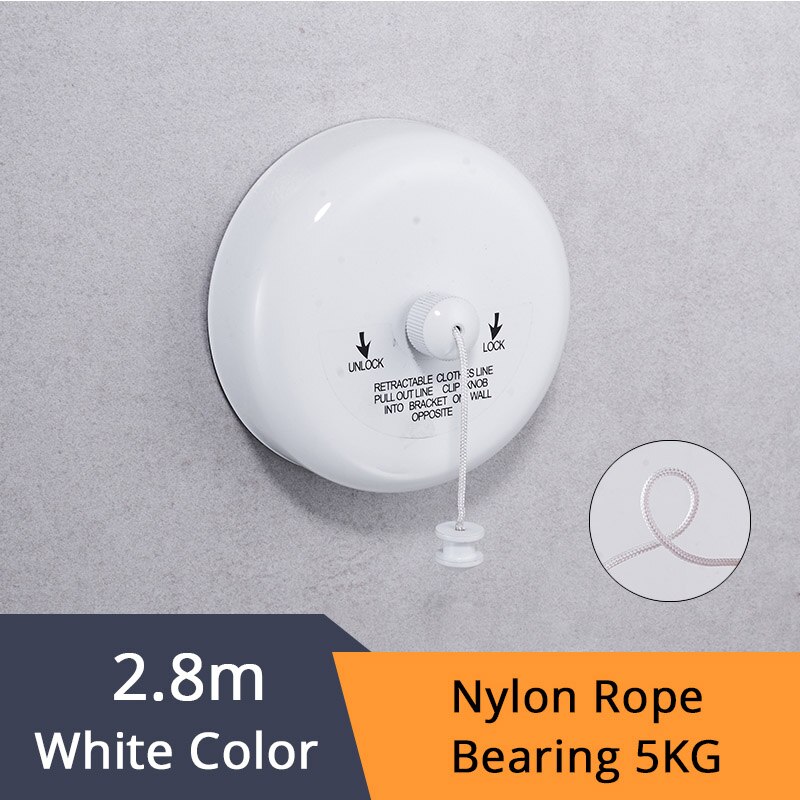 Bathroom Shelves Stainless Steel Nicke Clothesline Nice Single Line Hotel style Clothes Drying Line For Bathroom HJ-1256: White Color-1256W