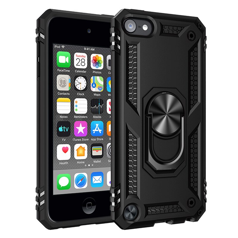 Anti-fall case For iPhone iPod Touch 5 6 7 Case Cover Ring Bracket Holder Shockproof Armor Back Shell For iPod touch 5 6 7 Coque: iPhone iPod touch 6 / Black