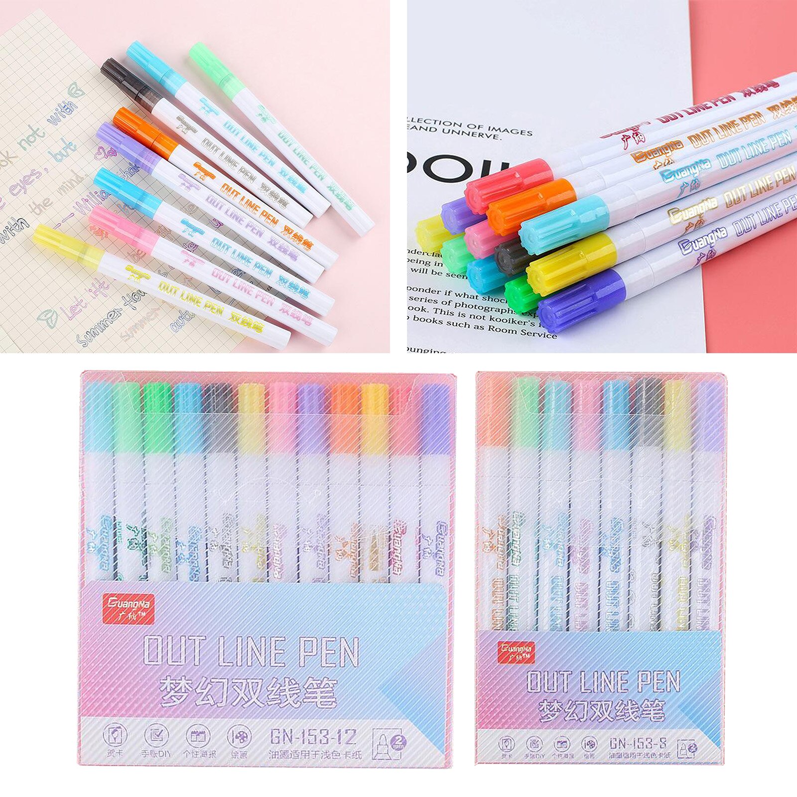 Rotuladores de doble línea de Color mixto, pluma de dibujo de escritura de contorno con brillo para felicitación