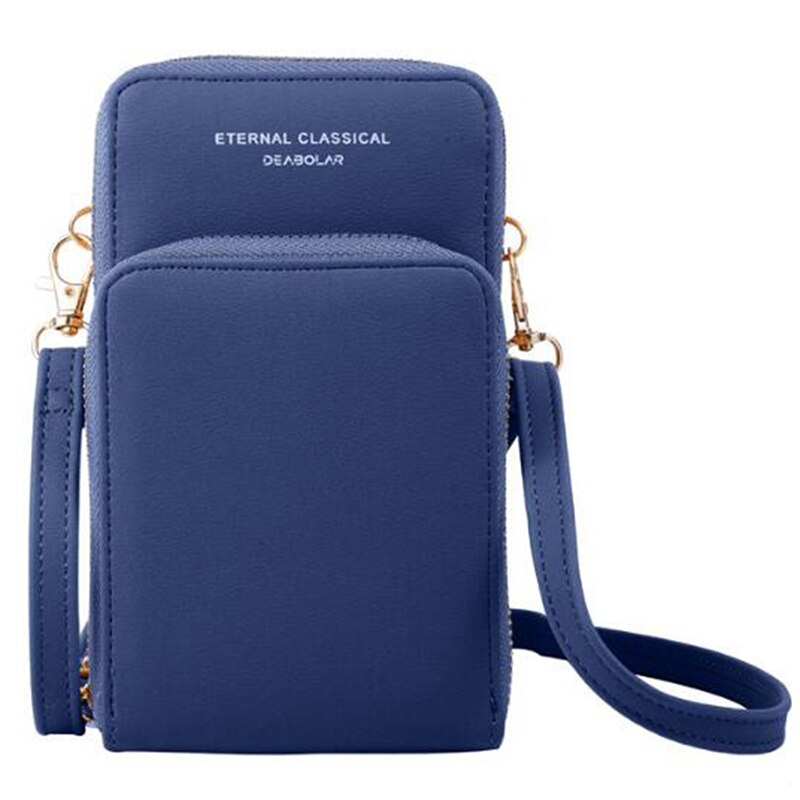 Kvinders ensfarvet tegnebog lille diagonal taske multifunktionsopbevaring mobiltelefon lang koblingstaske pung kvinde: Blå