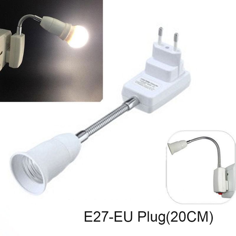 E27 EU Plug Socket Adapter with On/Off Switch Light Lamp Bulb All Direction Extension Adapter Extenders for Home Light