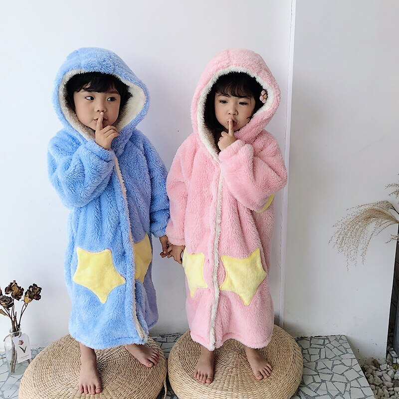 Winter Flanel Kids Pyjama Winter Warm Kinderen Nachtkleding Pyjama Jongen Meisje Met Capuchon Casual Kids Kinderen Een Stuk Pyjama
