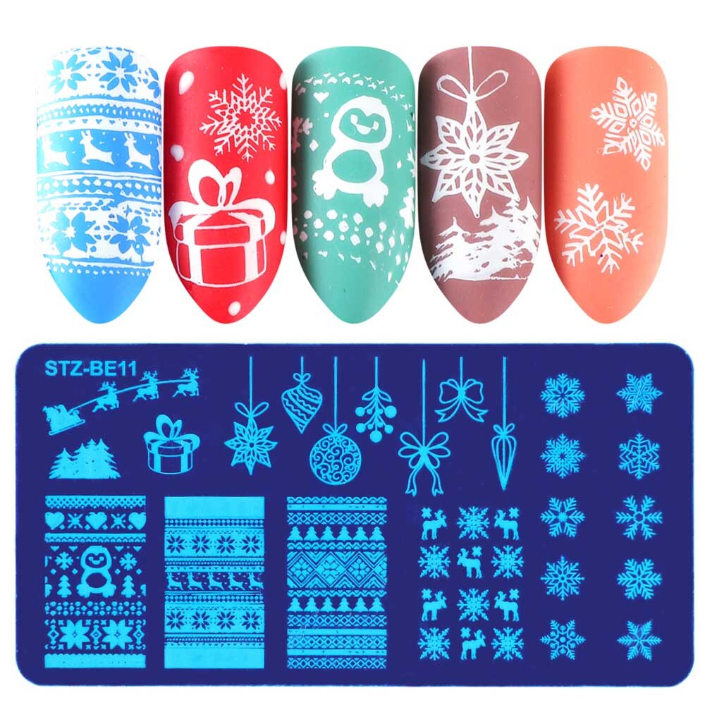 1 stücke Nagel Kunst Vorlagen Weihnachten Entwürfe Stanzen Platten Schneeflocken Hirsch Schablonen Ballon Bild Platten Nagellack Werkzeuge SASTZ-N/ WERDEN: STZ-Sein11