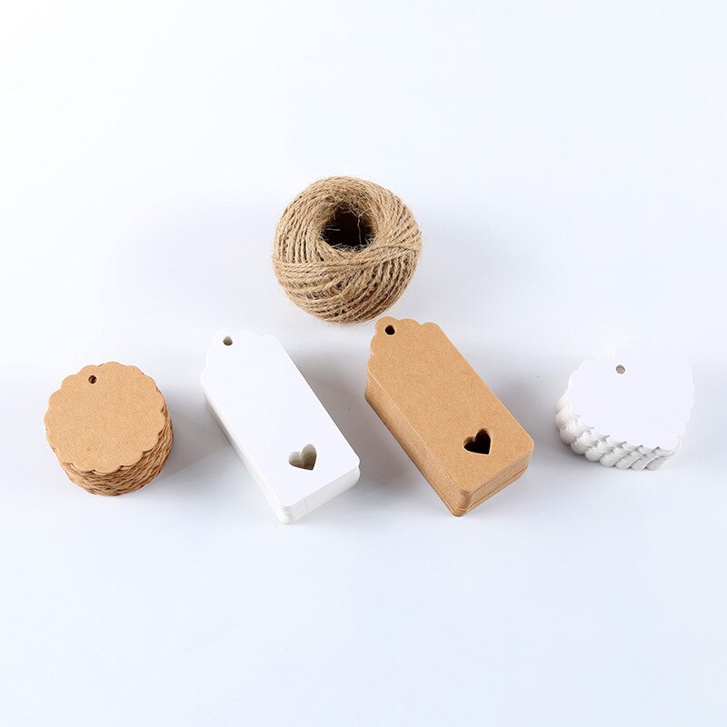 Etiquetas de papel hecho a mano con hilo de yute, Papel Kraft Natural, etiquetas de , papelería para manualidades, bricolaje, 200 Uds.