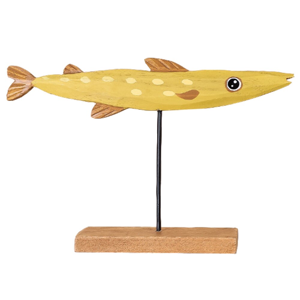 Christmas Fish Decor Cartoon Christmas Ornament Wooden Fish Desktop Adornment: Yellow