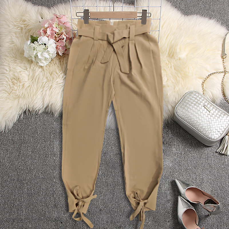 Femmes été Harem pantalon avec ceinture noeud papillon solide pantalon dames décontracté taille moyenne filles rue vêtements