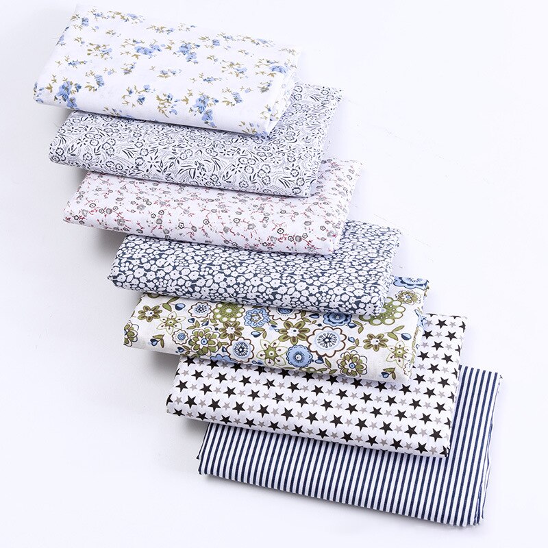 7 Pieces/Set Sewing Supplies Flower Pattern Household Cotton Multi Purpose DIY Handmade Accessories Patchwork Cloth Nice: 23 blue white flower