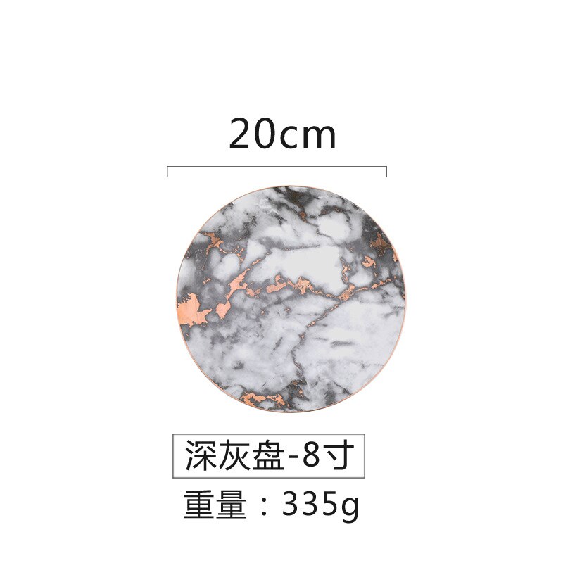 Marble Ceramic Dinner Plates Set Gold Inlay Porcelain Dessert Plate Steak Salad Snack Cake Plates Tableware: 8 Inch plate B