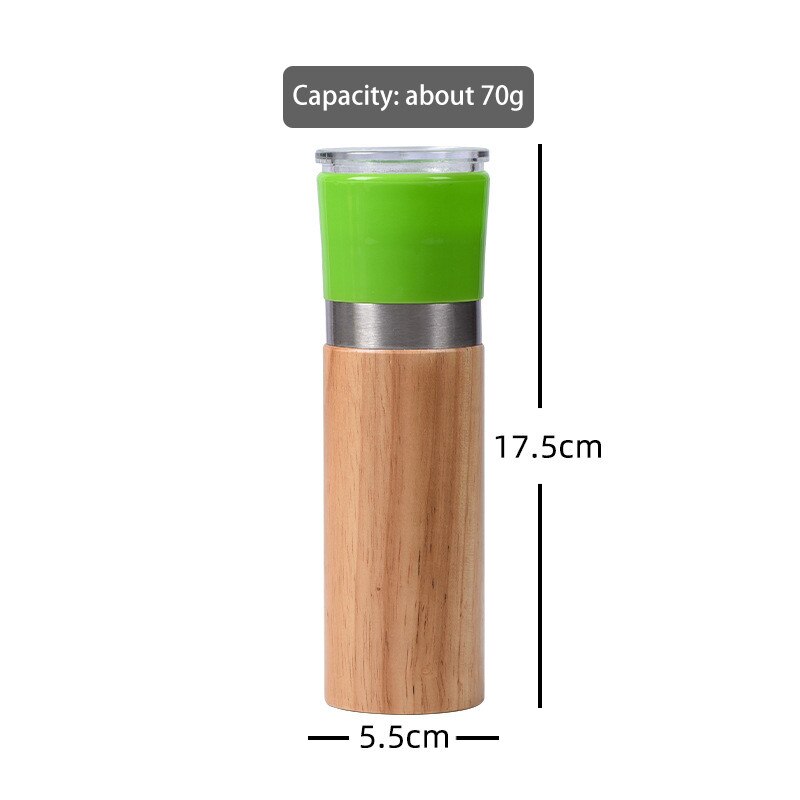 Mini handmatige pepermolen hout + plastic handmatige peper zout kruidenmolen molen kruiden voor keuken maalgereedschap accessoires: Groene rechte buis