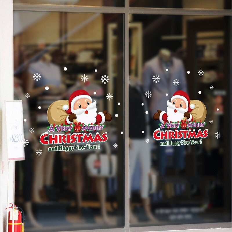 Glædelig jul aftagelige wallstickers butiksvindue glas klistermærker noel natal julepynt til hjemmet juleår: 15