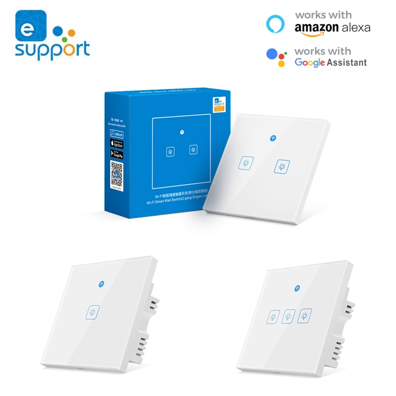 EWelink-interruptor inteligente de pared, con Wifi y cable de fuego, 180-240V, RF433mhz, Control remoto y compatible con Alexa y Google Home