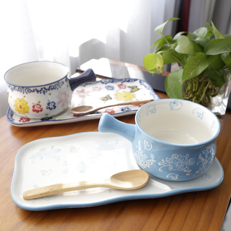 Keramische Kom En Plaat Gerechten Ontbijt Thuis Een Persoon Servies Havermout Kom Ontbijt Brood Plaat Havermout Kom