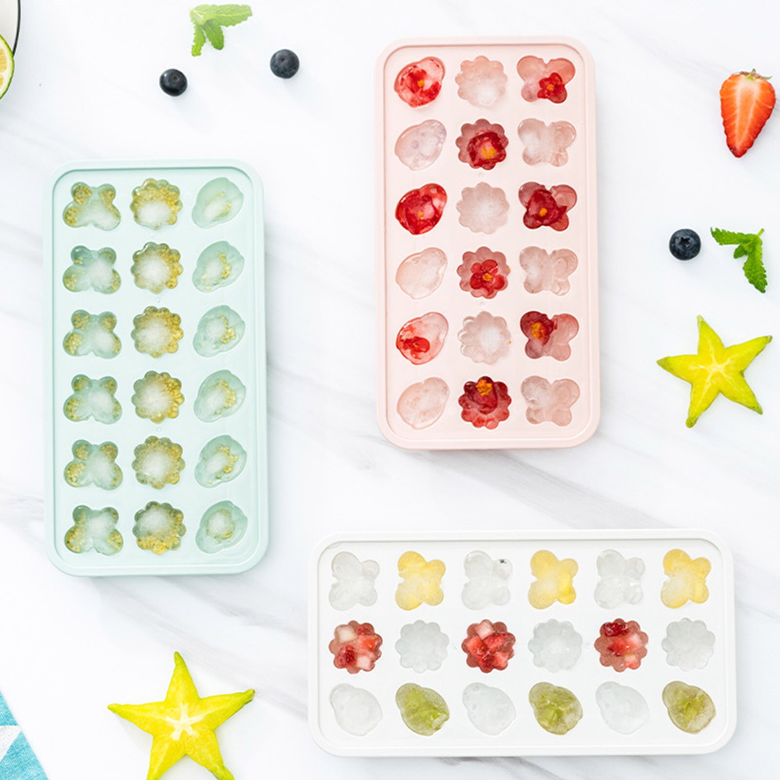 25# Ice Cream Mold Homemade DIY Cartoon Flower Ice Tray Multi-cell Ice Maker Juice Whiskey Ice Cube Tray With Lid Kitchen Tool