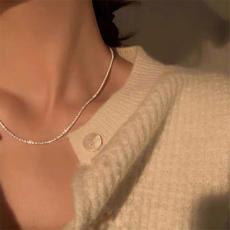 2022 Populaire Zilveren Kleur Fonkelende Sleutelbeen Keten Ketting Voor Vrouwen Wedding Party Verjaardag Kraag Sieraden