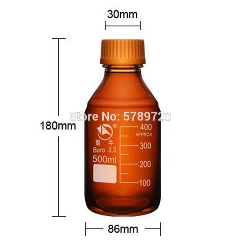 1PC 500ml Lab Brown Reagent bottle with Screw cap Amber Sealed bottle Glass Laboratory Sample Bottle