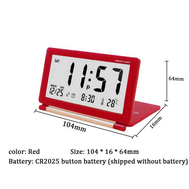 Elektronische wekker reisklok tafelklok multifunctioneel stil lcd digitaal groot scherm opvouwbaar led snooze-functie 62