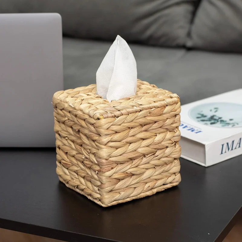 1 stuks vierkante bamboe tissuedooshouder - handgeweven decoratieve papieren handdoek kubieke set