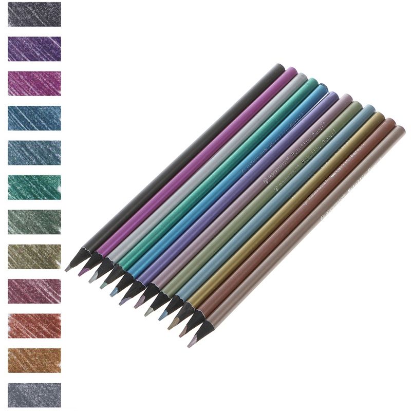12 stk metalliske giftfri fargeblyanter 12 tegning tegning blyant