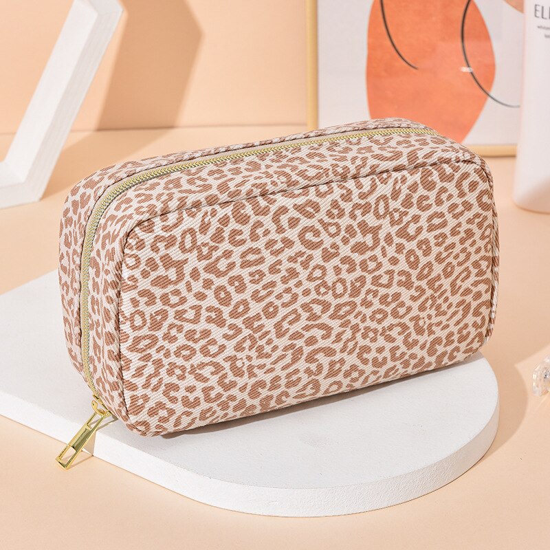 1Pc Frauen Leopard machen-hoch Tasche Reißverschluss Wasserdichte Pu Leder Kosmetik Tasche Weibliche Reise machen hoch Organizer Schönheit fallen: khaki Leopard