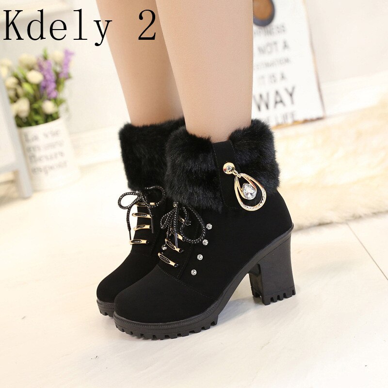 Chaussures d'hiver à talons hauts femmes bottes d'hiver femmes bottes à talons hauts en peluche chaussures de fourrure chaude dames cheville Botas cristal