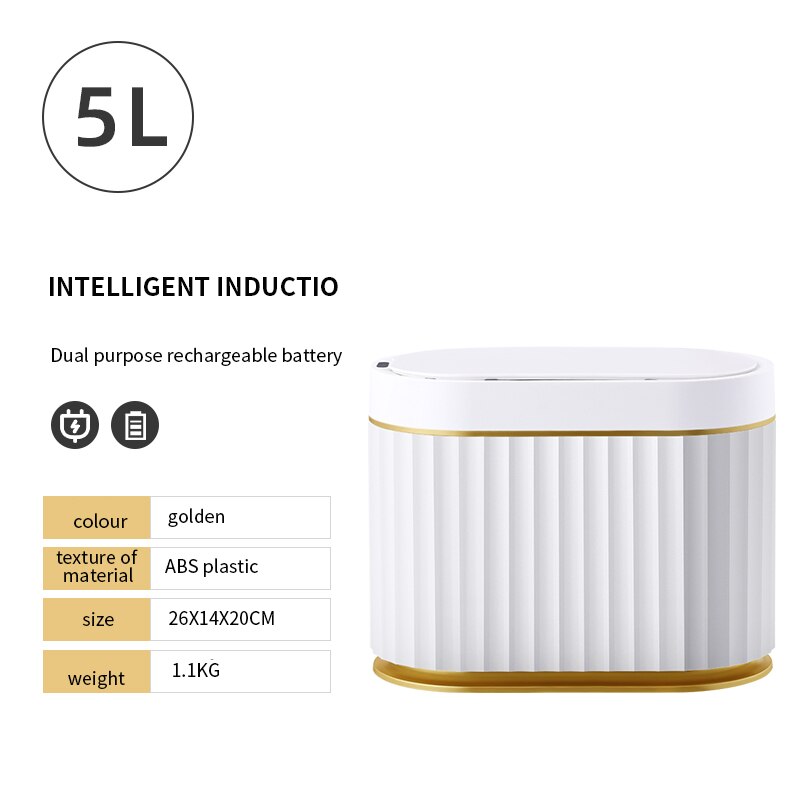 Smart Sensor Prullenbak Huishouden Automatische Elektronische Prullenbak Keuken Vuilnisbak Wc Waterdicht Smalle Opslag Emmer: Charging gold 5L
