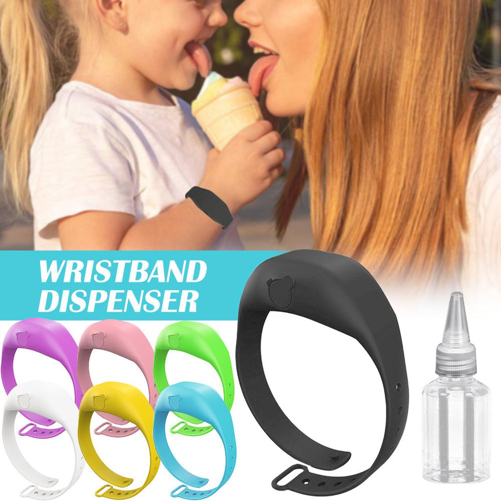 1 set vuxen barn flytande handdispenser armband bärbar återanvändbar armband armband handdesinfektionsdispenser 10ml handledsstöd