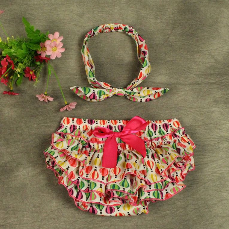 3 Colors Cute Baby Girl Ruffled Bloomer with Knot Headband Kids Infant Toddler Skirts Cothing: 1 / 24M